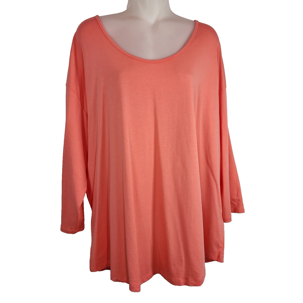 Lands' End Womens Tunic Top 3/4 Sleeve U Neck Relaxed Jersey Knit 2X Soft 544478